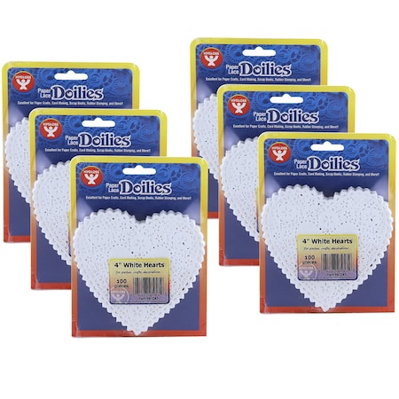 Hygloss Products Paper Lace Heart Doilies, White, 4in, 600PK 91041